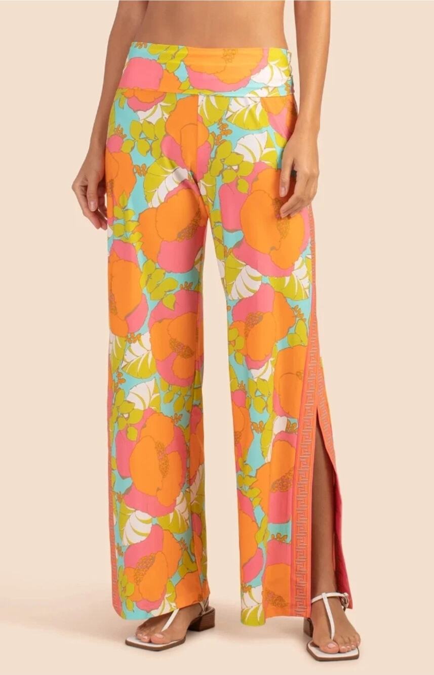 Trina Turk Playa De Flor Neon Floral Cover Up Lounge Beach Pants Sz SP